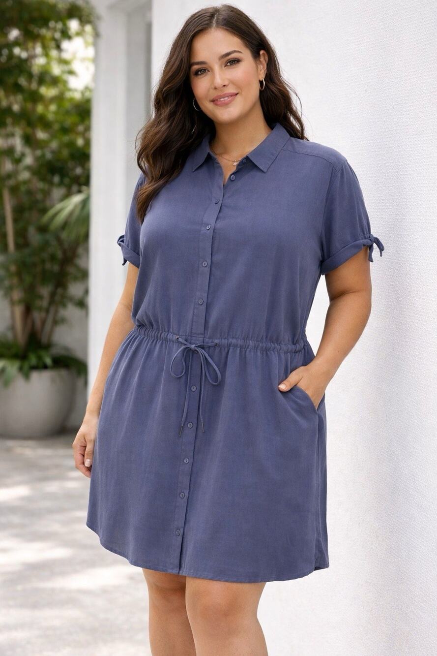 Paige Brielle T-Shirt Dress Womens size XL Blue Drawstring Waist Short Sleeve